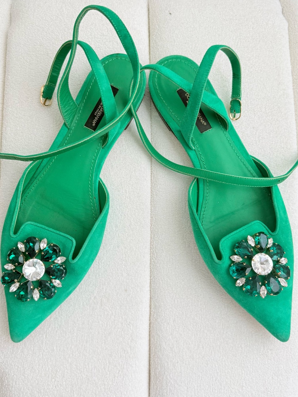DOLCE&GABBANA Emerald Green Jeweled Slingback Flats – EU 38 | Pointed Toe | - Picture 3 of 10